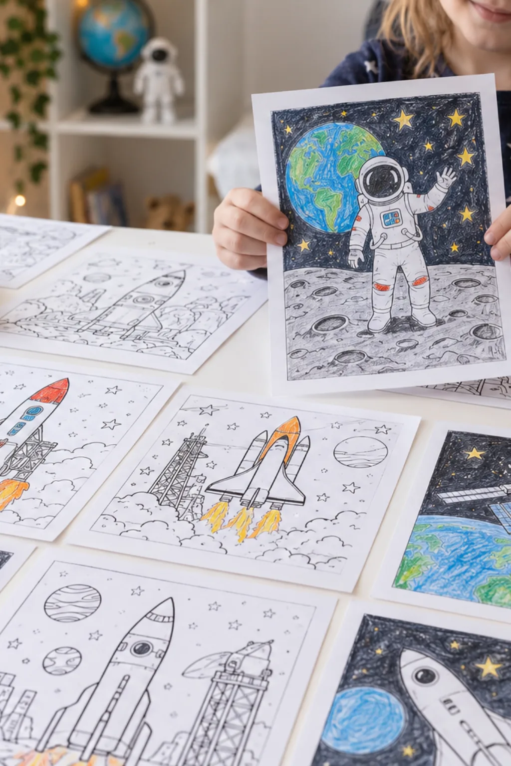 Atividades de Astronautas e Foguetes para Colorir - Depois