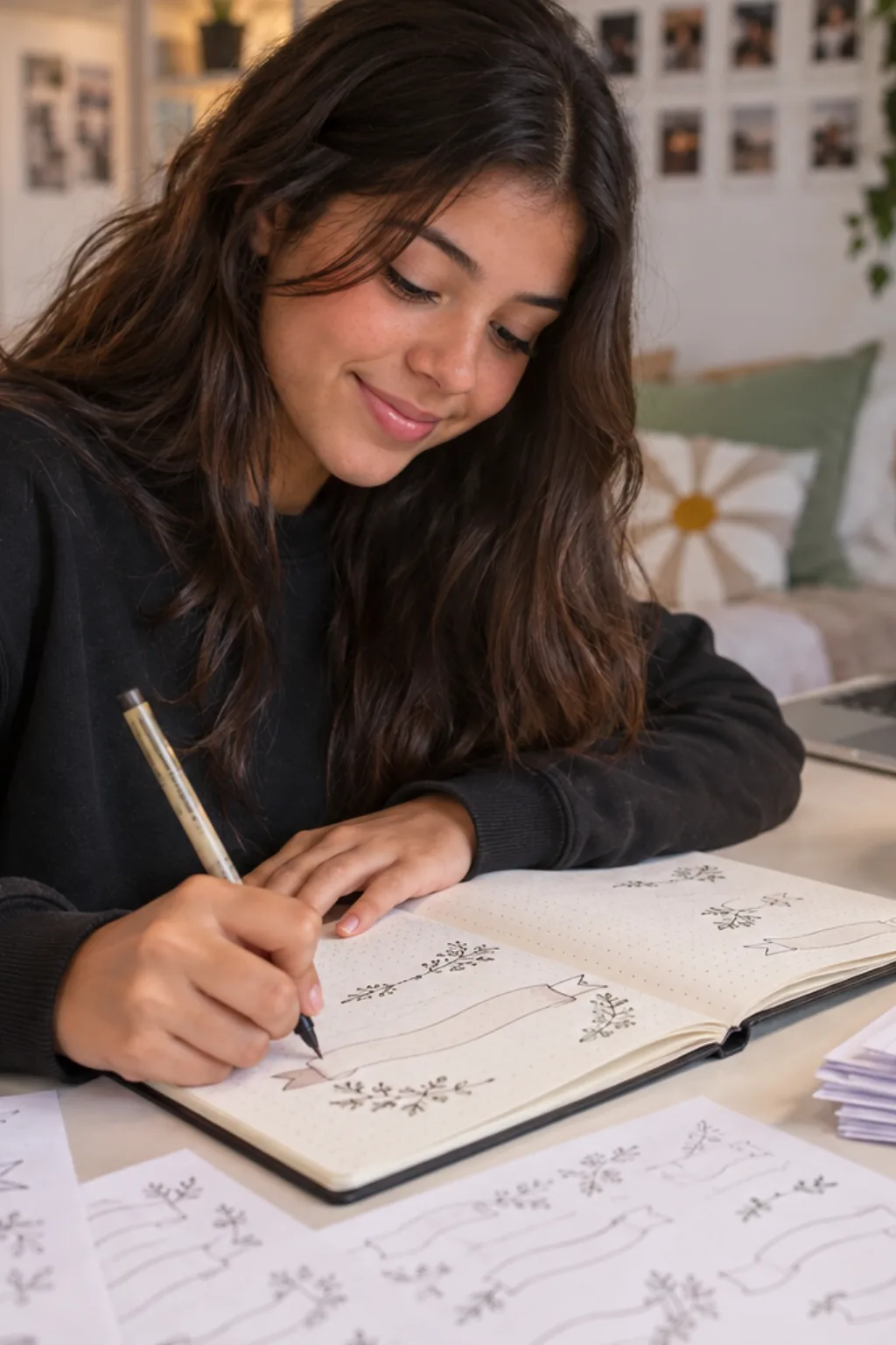 caligrafia para imprimir — exemplo criado na Desenhos pra Colorir