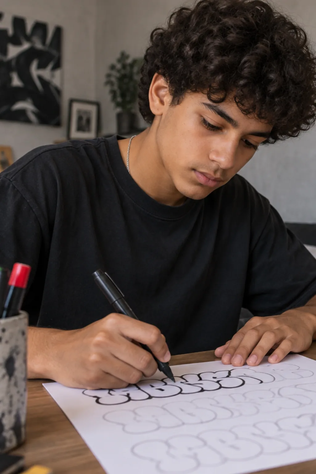 caligrafia para imprimir — exemplo criado na Desenhos pra Colorir