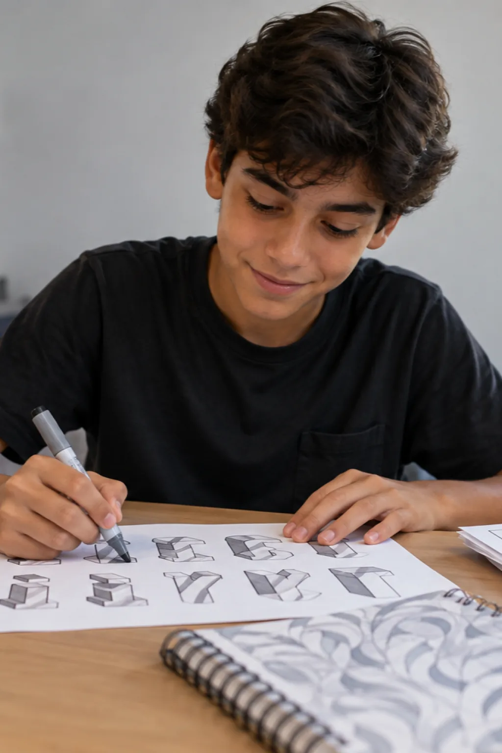 caligrafia para imprimir — exemplo criado na Desenhos pra Colorir