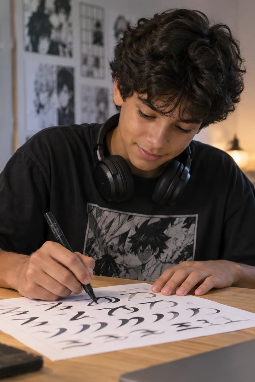 caligrafia para imprimir — exemplo criado na Desenhos pra Colorir