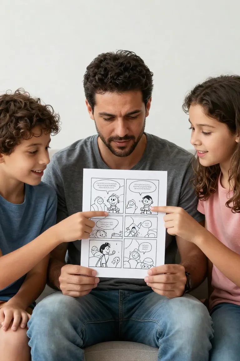criar história em quadrinhos para colorir — exemplo criado na Desenhos pra Colorir
