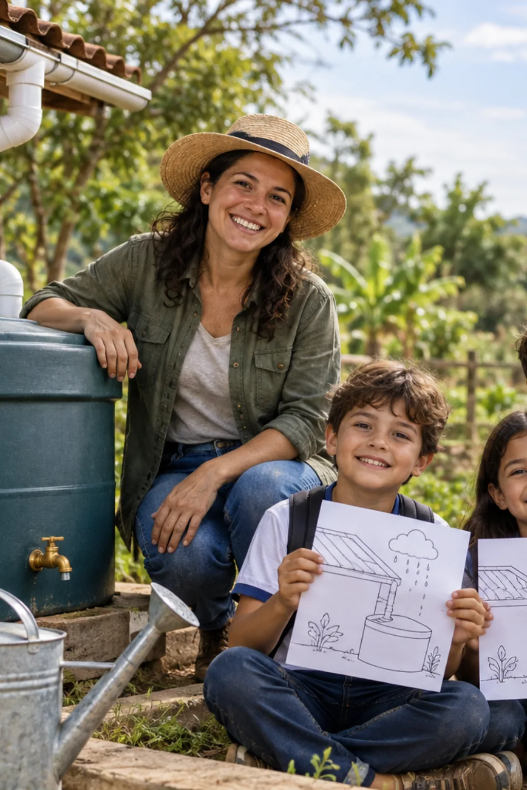 desenhos sobre captação de água da chuva para colorir — exemplo criado na Desenhos pra Colorir