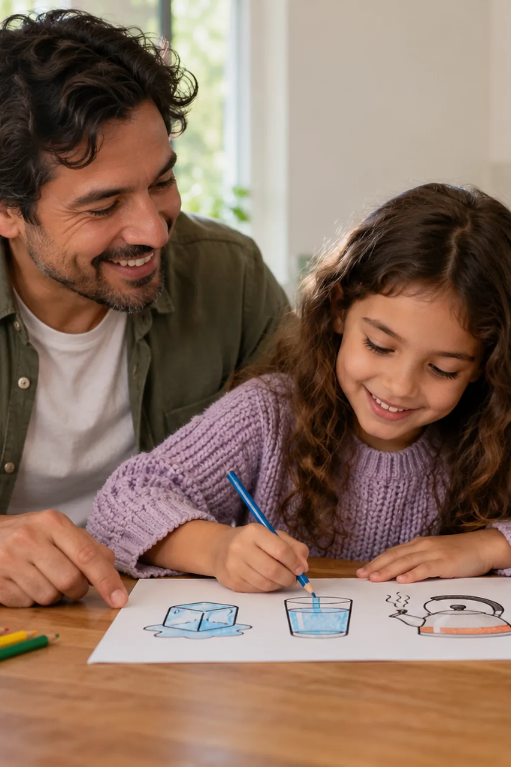 desenhos dos estados físicos da água para colorir — exemplo criado na Desenhos pra Colorir
