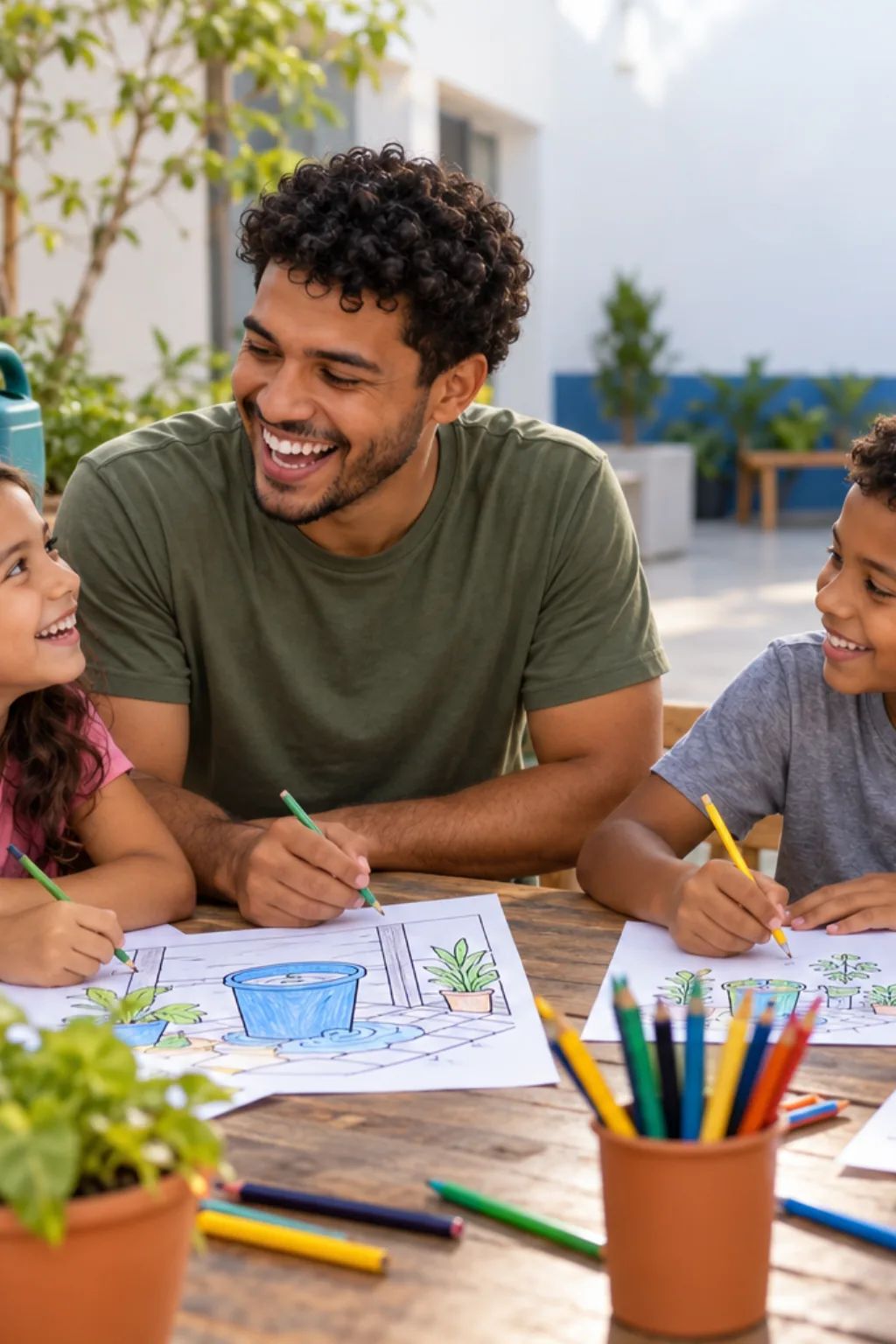 desenhos sobre reutilização da água para colorir — exemplo criado na Desenhos pra Colorir