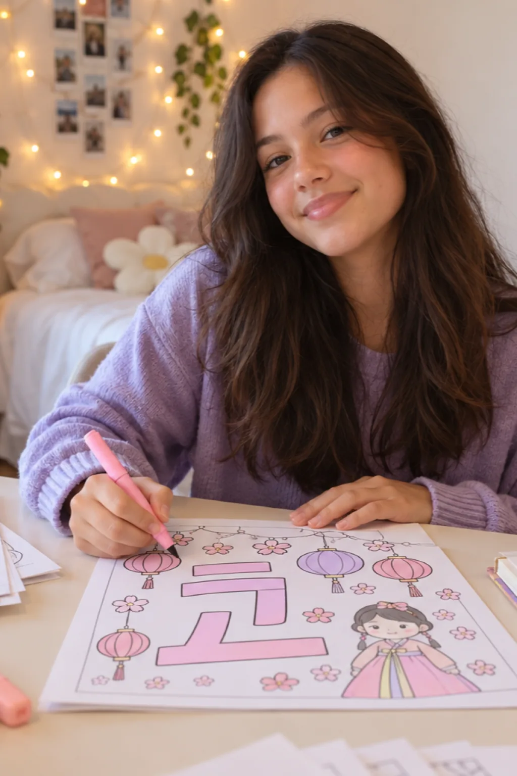 desenhos do alfabeto coreano para colorir — exemplo criado na Desenhos pra Colorir