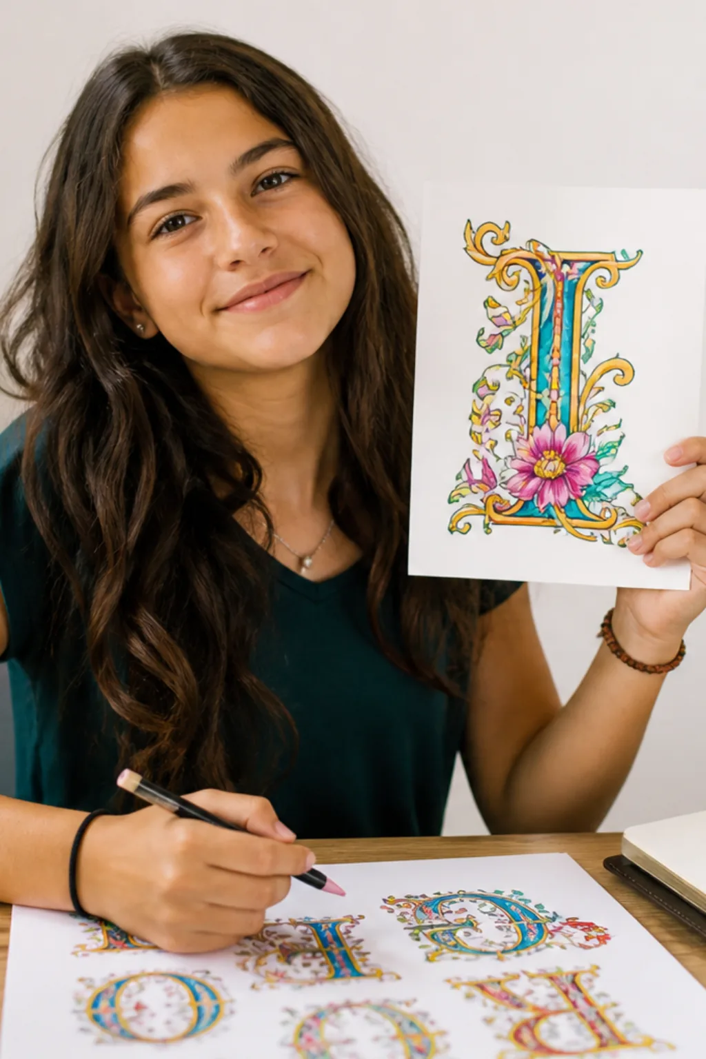 desenhos de letras decoradas para colorir — exemplo criado na Desenhos pra Colorir