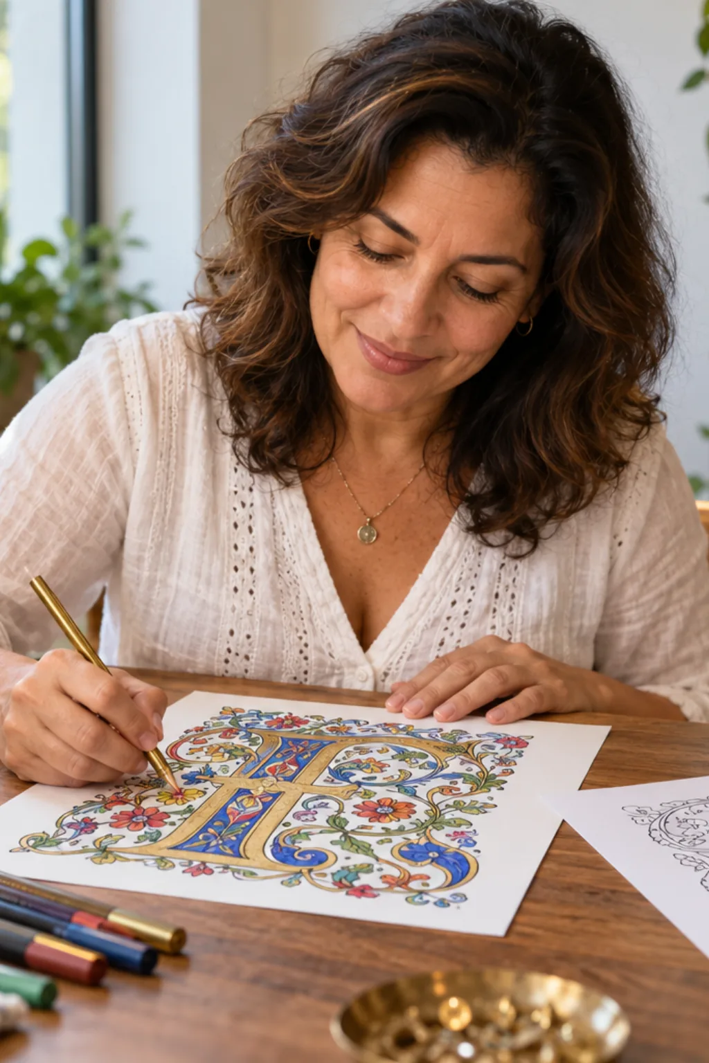 desenhos de letras iluminadas para colorir — exemplo criado na Desenhos pra Colorir