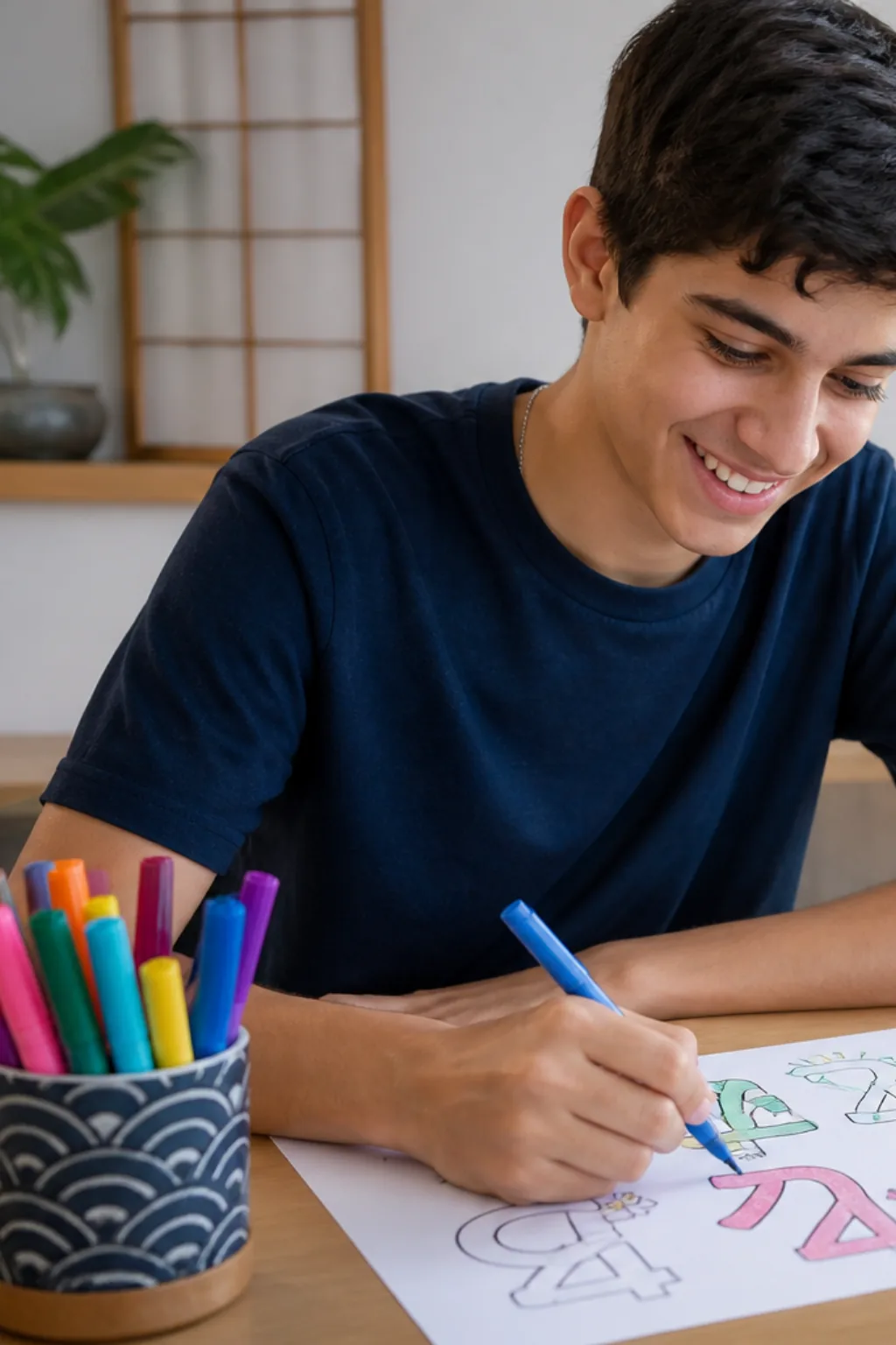 desenhos de letras japonesas para colorir — exemplo criado na Desenhos pra Colorir