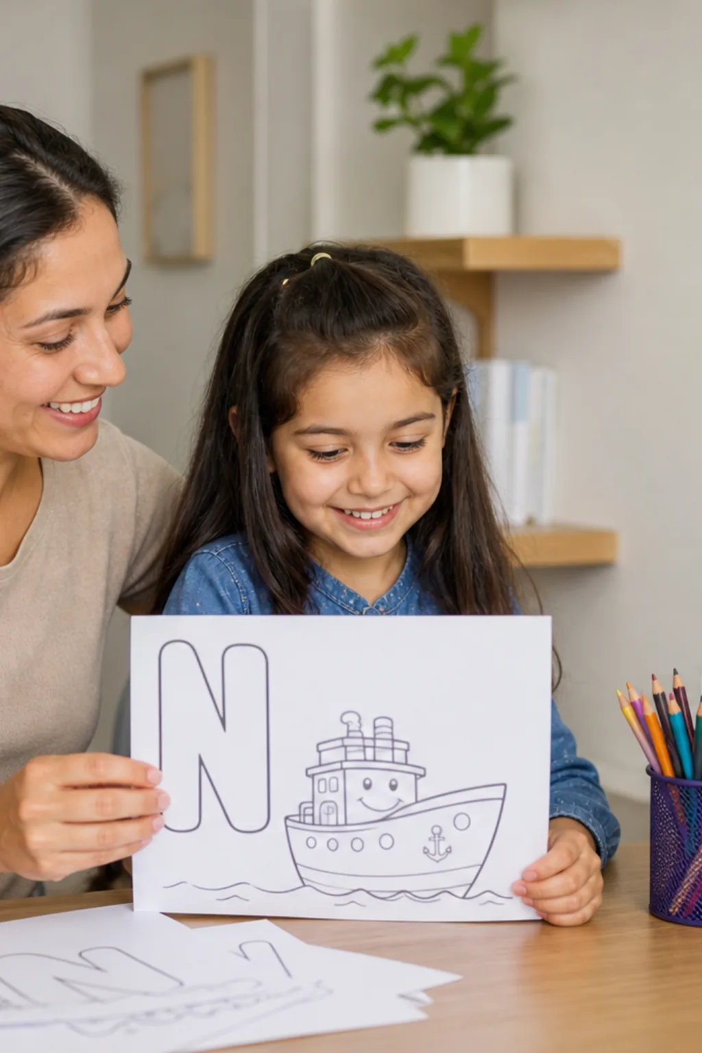 desenhos da letra N para colorir — exemplo criado na Desenhos pra Colorir