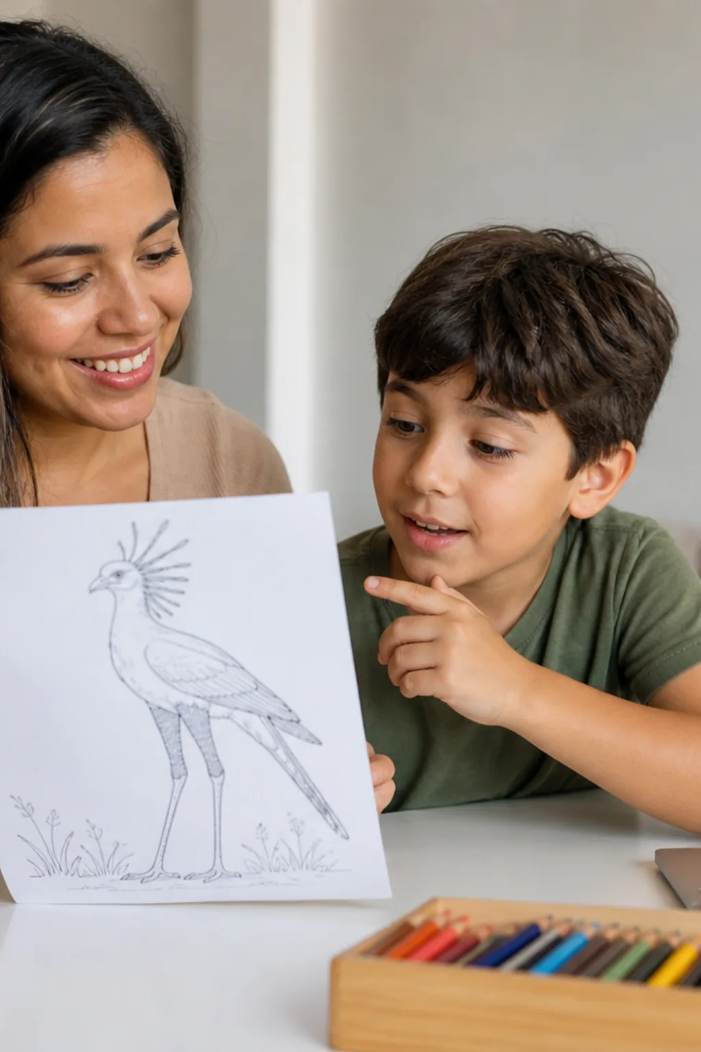 desenhos de ave-secretária para colorir — exemplo criado na Desenhos pra Colorir