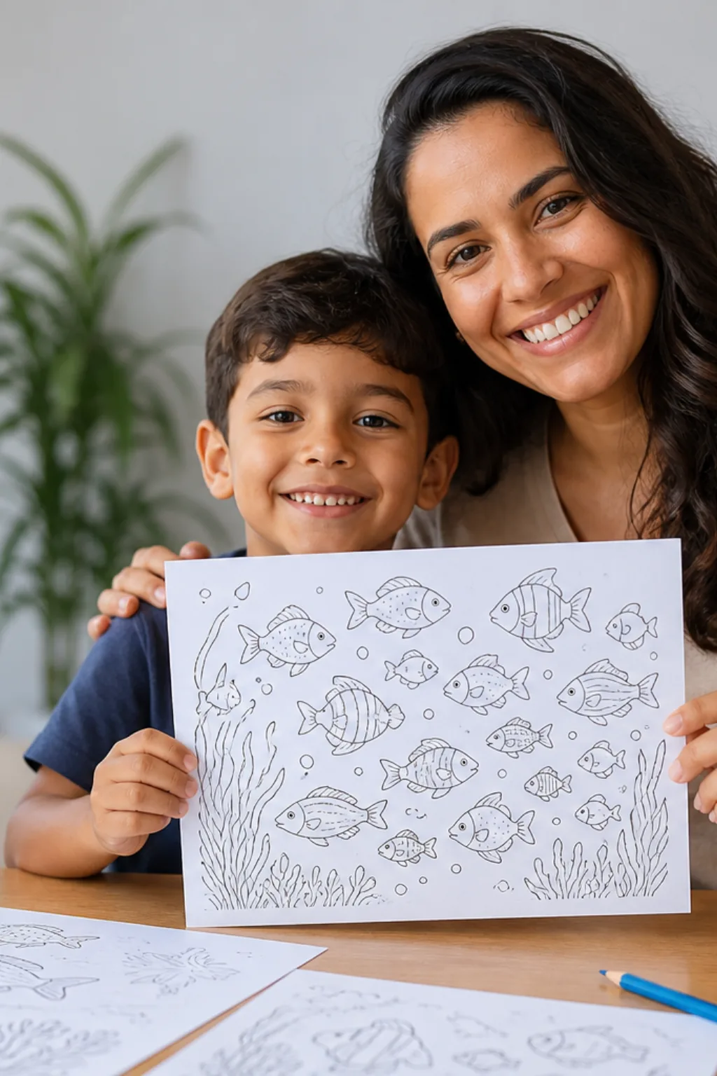 desenhos de cardumes de peixes para colorir — exemplo criado na Desenhos pra Colorir