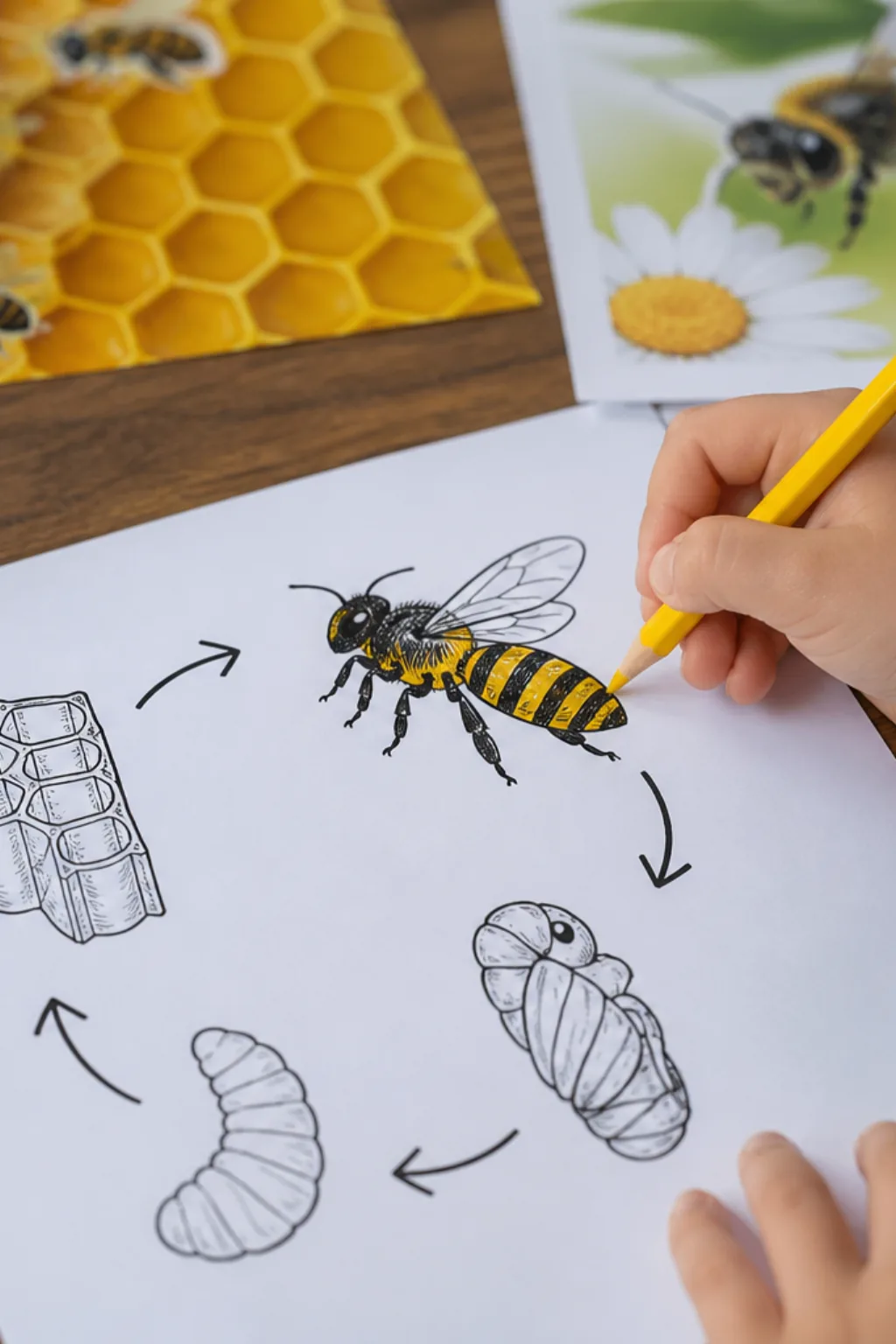 desenhos do ciclo de vida da abelha para colorir - 2