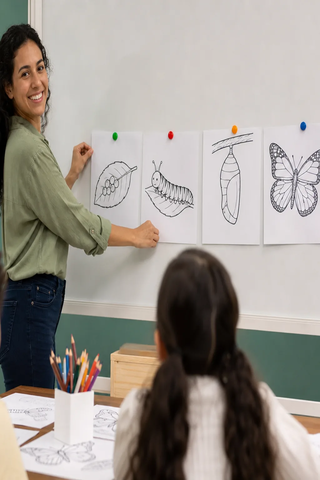 desenhos do ciclo de vida da borboleta para colorir — exemplo criado na Desenhos pra Colorir