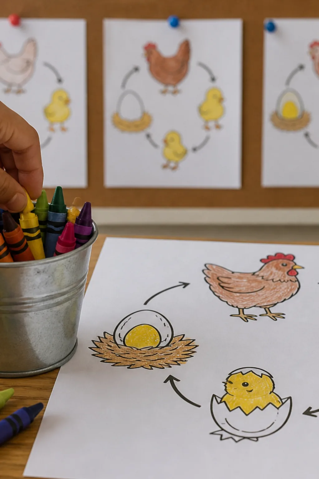 desenhos do ciclo de vida da galinha para colorir - 2