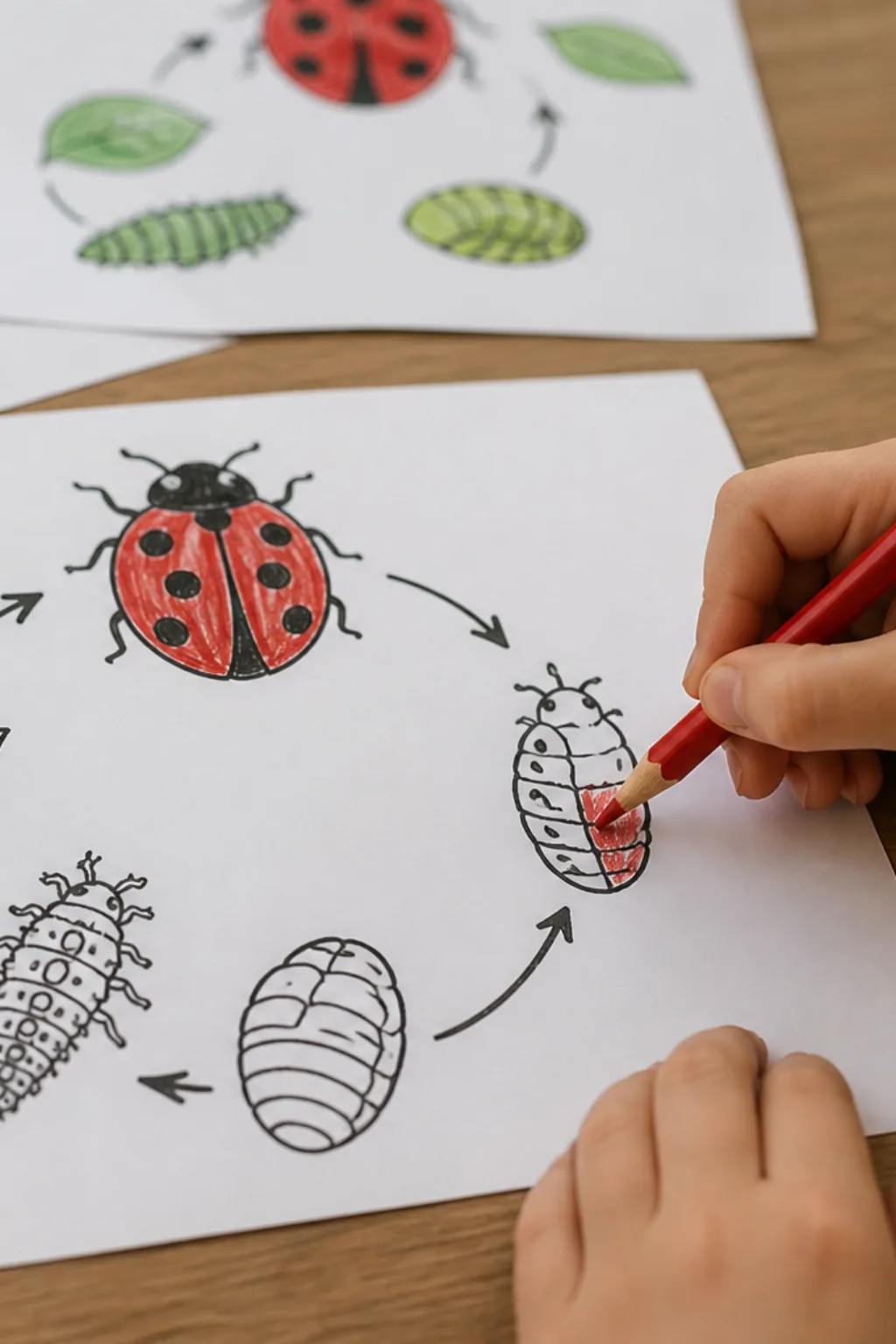 desenhos do ciclo de vida da joaninha para colorir - 2