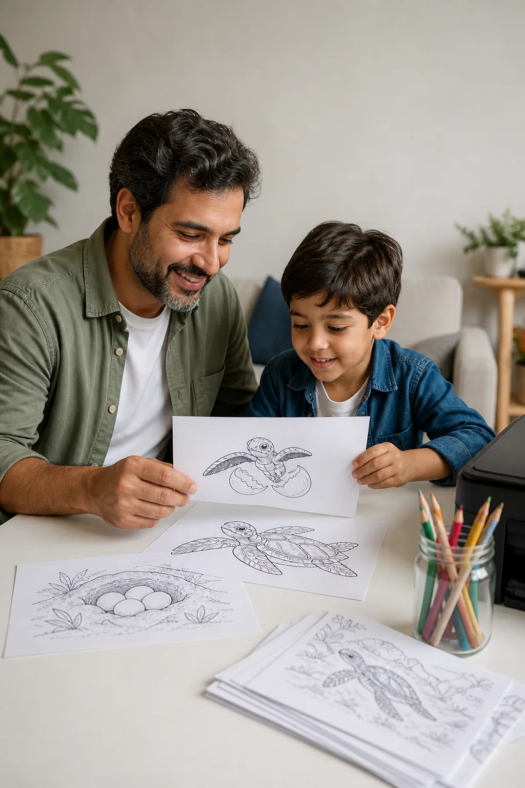 desenhos do ciclo de vida da tartaruga para colorir — exemplo criado na Desenhos pra Colorir