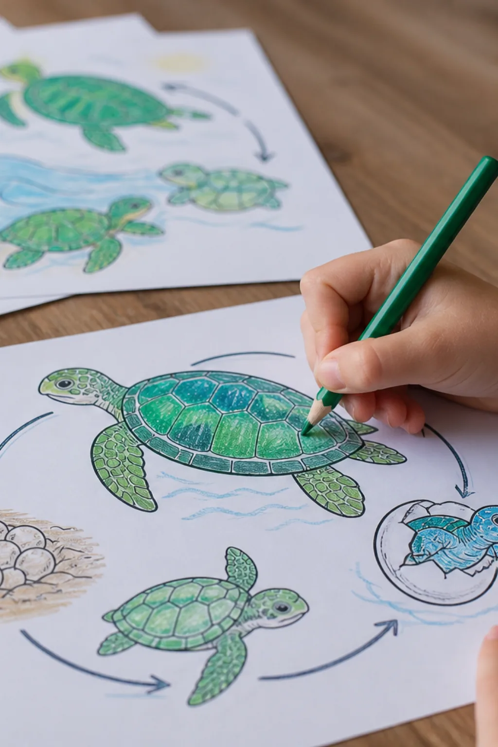 desenhos do ciclo de vida da tartaruga para colorir - 2