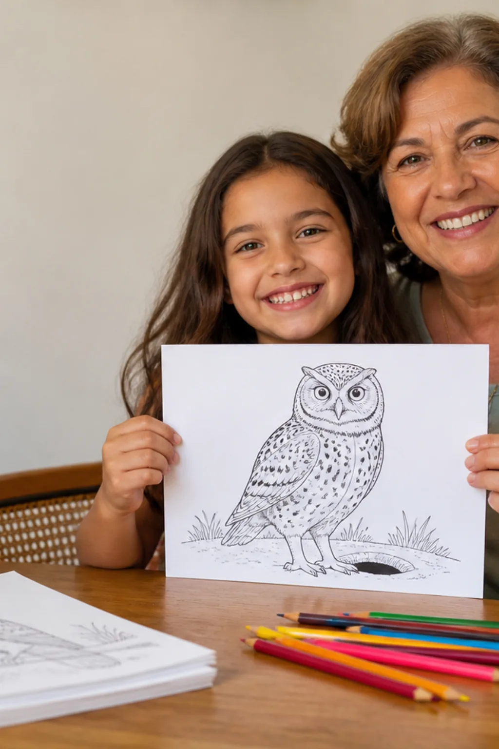 desenhos de coruja-buraqueira para colorir — exemplo criado na Desenhos pra Colorir