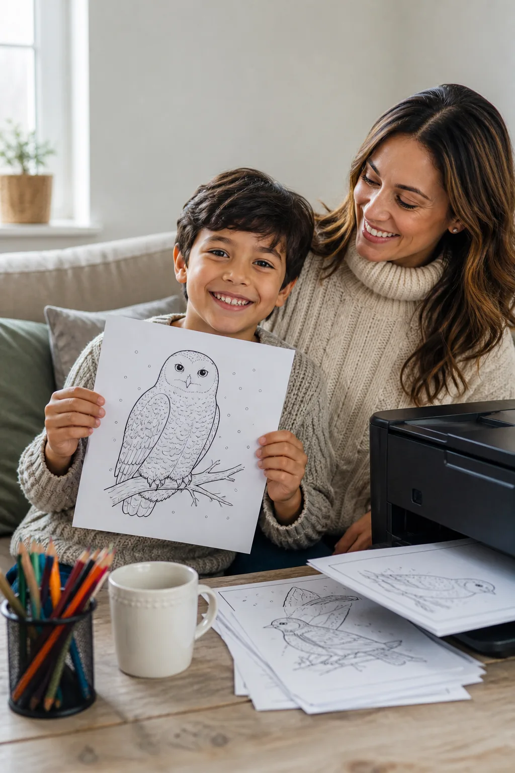 desenhos de coruja-das-neves para colorir — exemplo criado na Desenhos pra Colorir