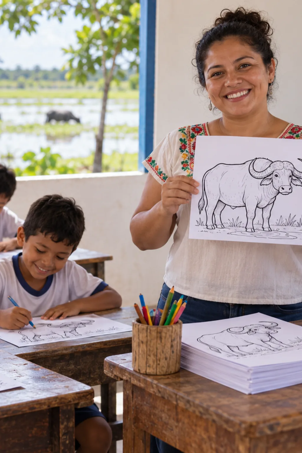 desenhos de búfalo-d'água para colorir — exemplo criado na Desenhos pra Colorir