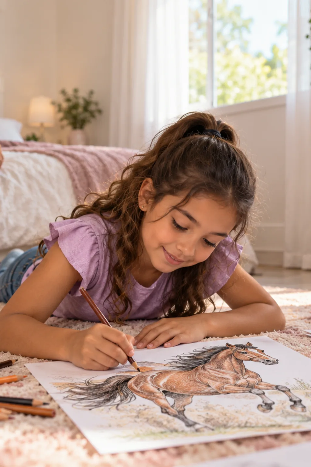 desenhos de cavalo correndo para colorir — exemplo criado na Desenhos pra Colorir
