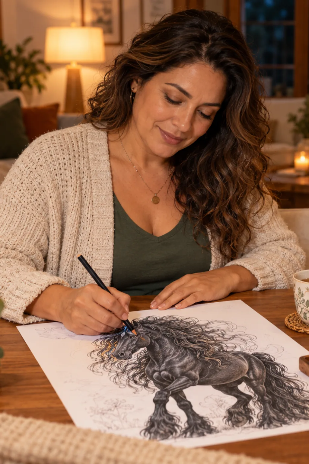 desenhos de cavalo frísio para colorir — exemplo criado na Desenhos pra Colorir