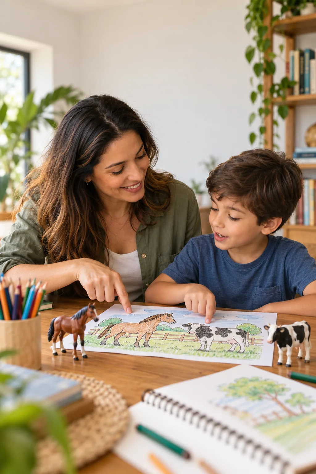 desenho de cavalo e vaca para colorir — exemplo criado na Desenhos pra Colorir