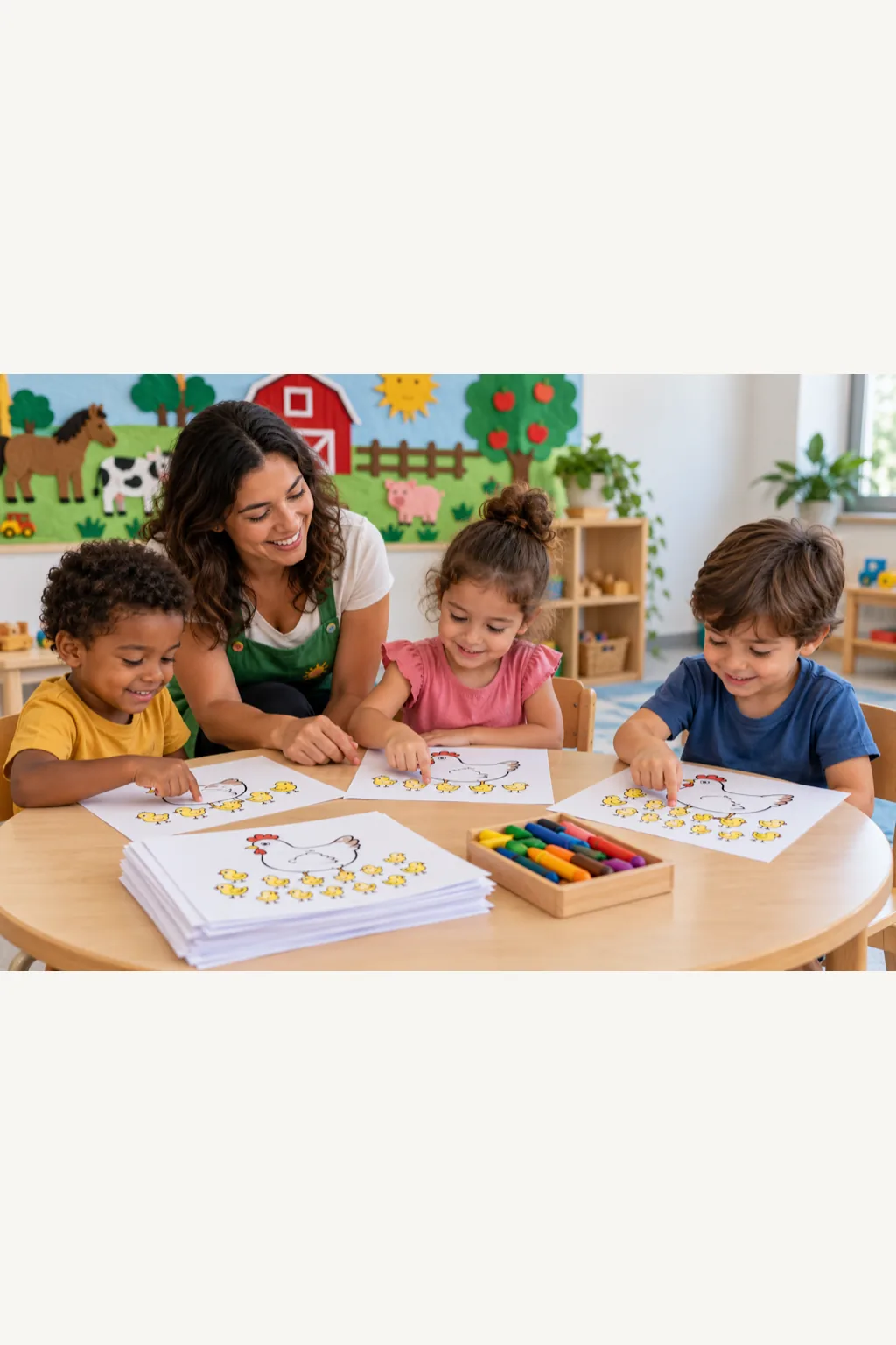 desenho de galinha com pintinhos para colorir — exemplo criado na Desenhos pra Colorir