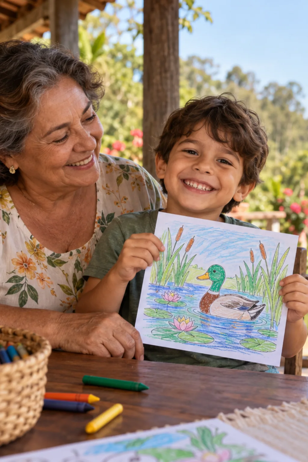 desenho de pato no lago para colorir — exemplo criado na Desenhos pra Colorir