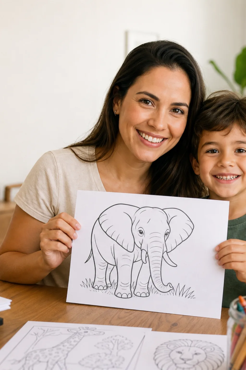 desenho de elefante africano para colorir — exemplo criado na Desenhos pra Colorir