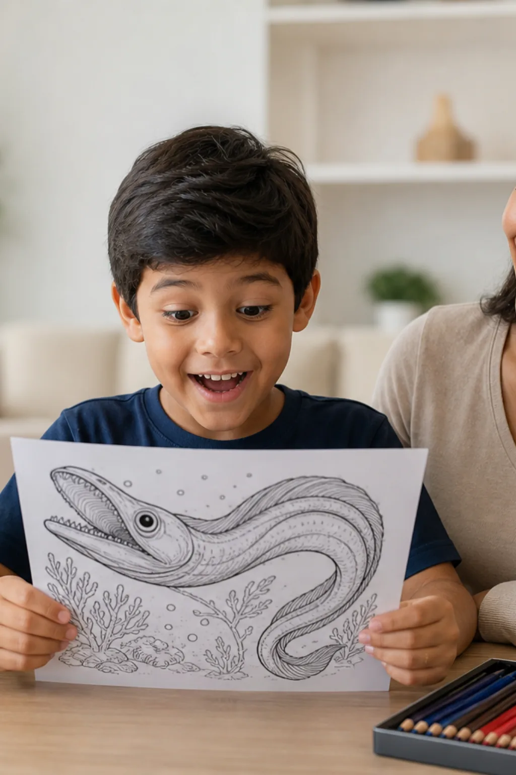desenhos de enguia-pelicano para colorir — exemplo criado na Desenhos pra Colorir