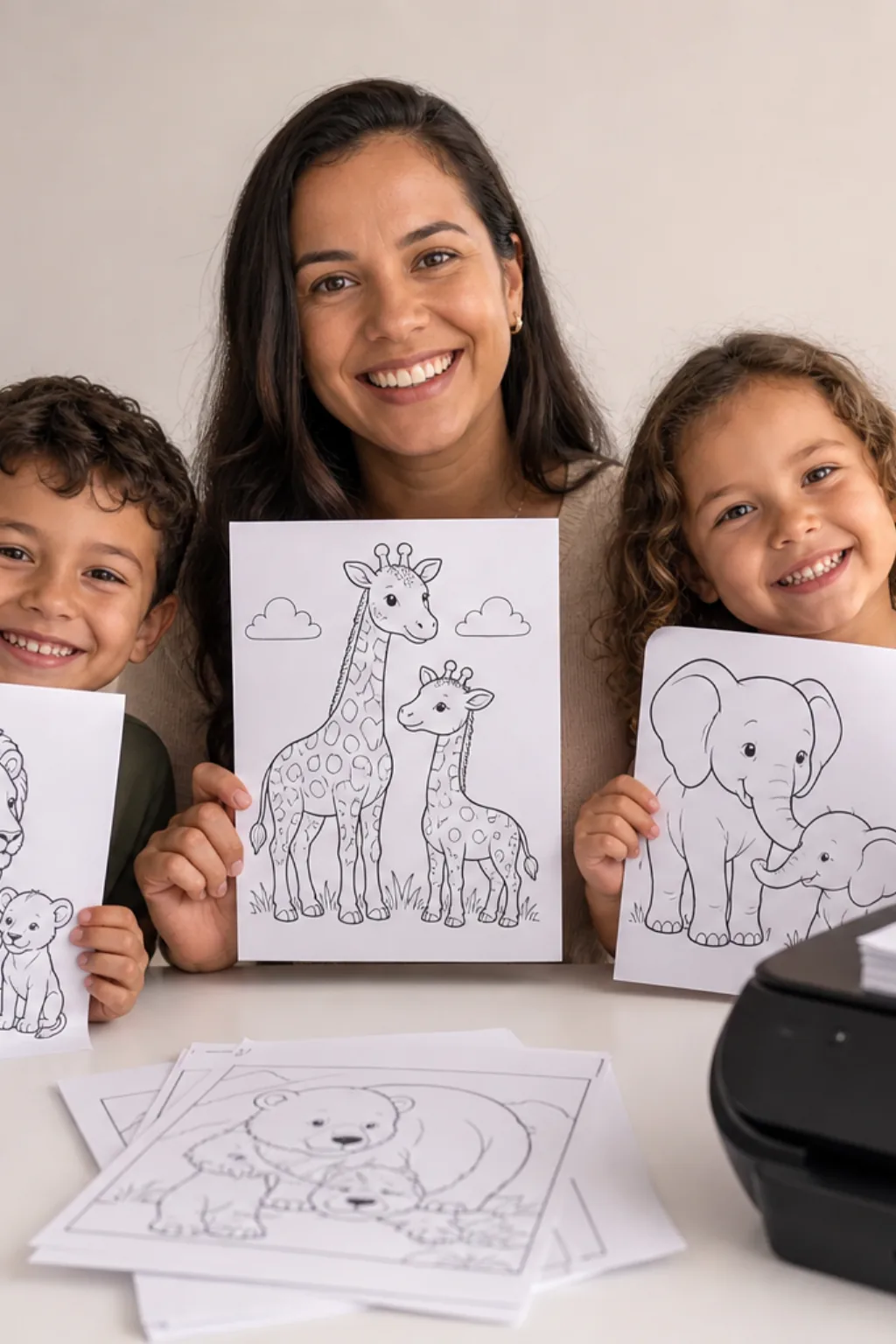 desenhos de famílias de animais para colorir — exemplo criado na Desenhos pra Colorir