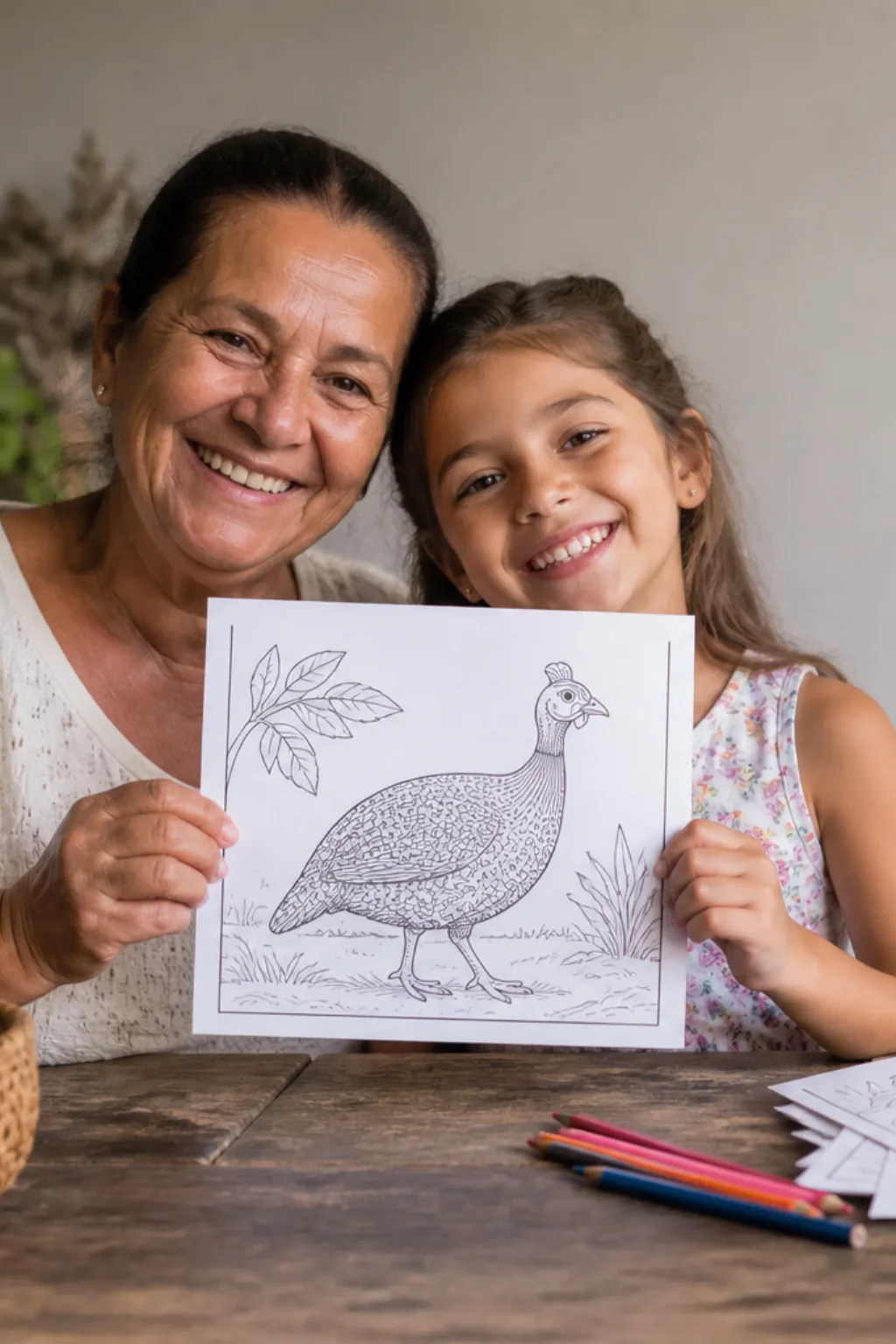 desenho de galinha da angola para colorir — exemplo criado na Desenhos pra Colorir