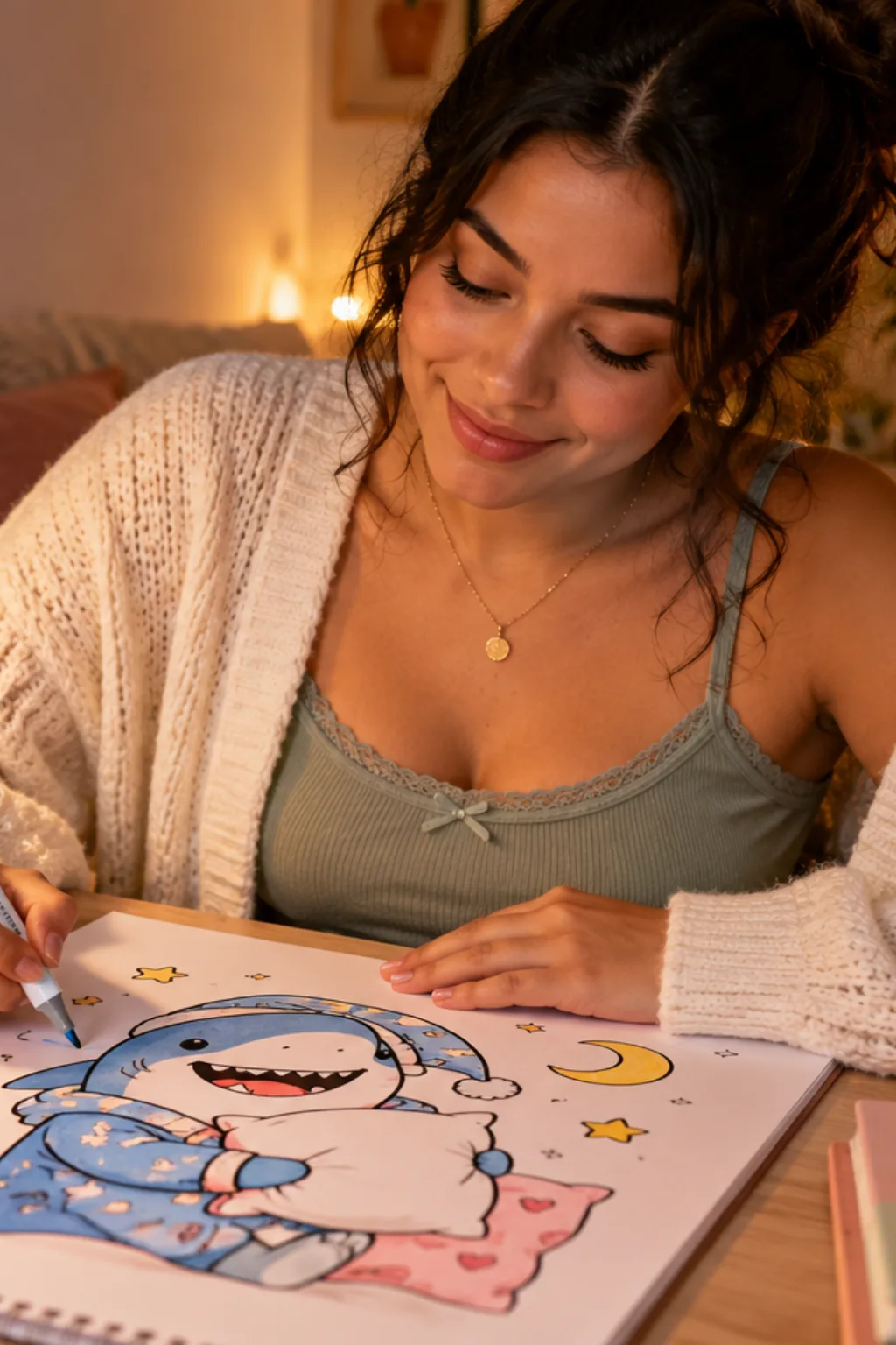 desenhos de tubarão da Bobbie Goods para colorir — exemplo criado na Desenhos pra Colorir
