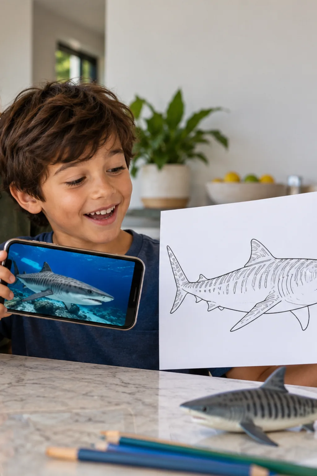 desenhos de tubarão-tigre para colorir — exemplo criado na Desenhos pra Colorir