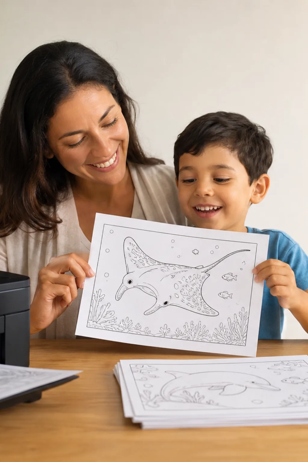 desenhos de raia-manta para colorir — exemplo criado na Desenhos pra Colorir
