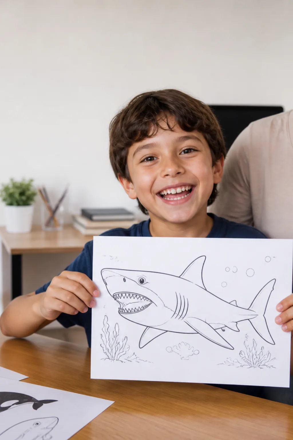 desenho de tubarão branco para colorir — exemplo criado na Desenhos pra Colorir