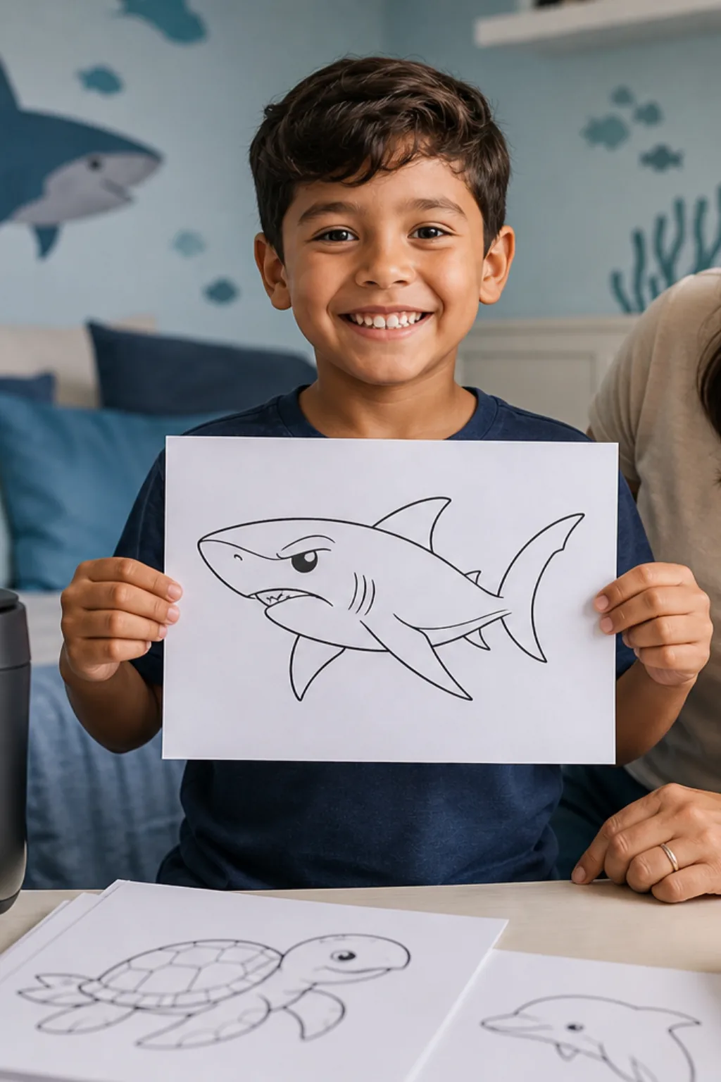 desenhos de tubarão-cabeça-chata para colorir — exemplo criado na Desenhos pra Colorir