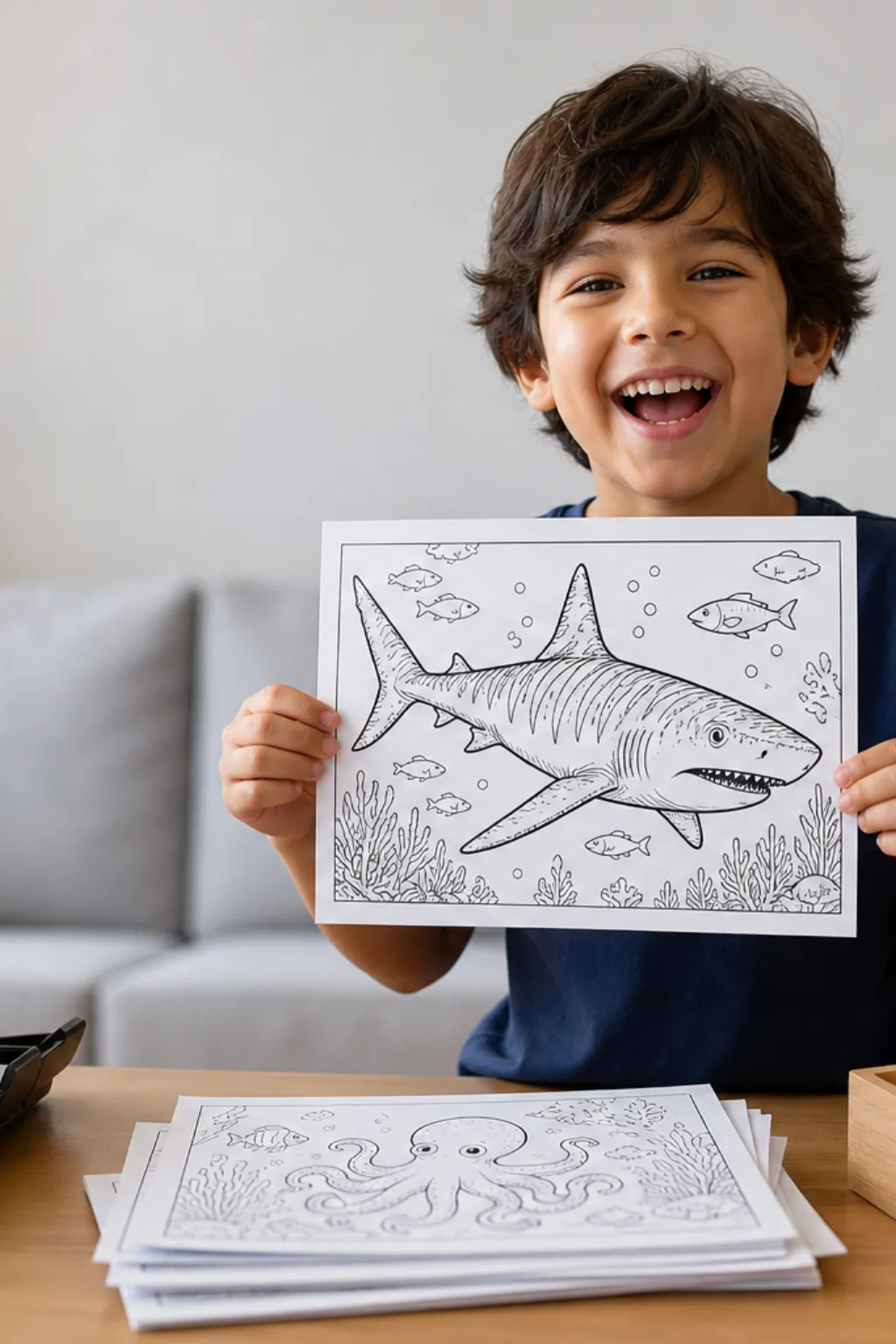 desenhos de tubarão-tigre para colorir — exemplo criado na Desenhos pra Colorir