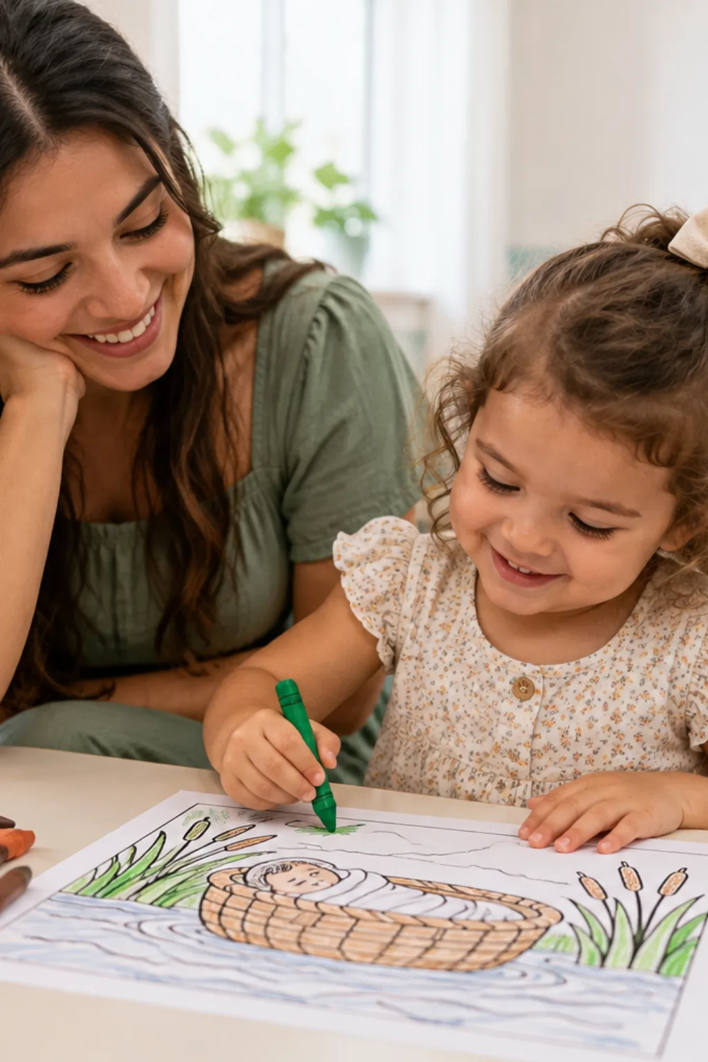 desenhos do bebê Moisés no cesto para colorir — exemplo criado na Desenhos pra Colorir