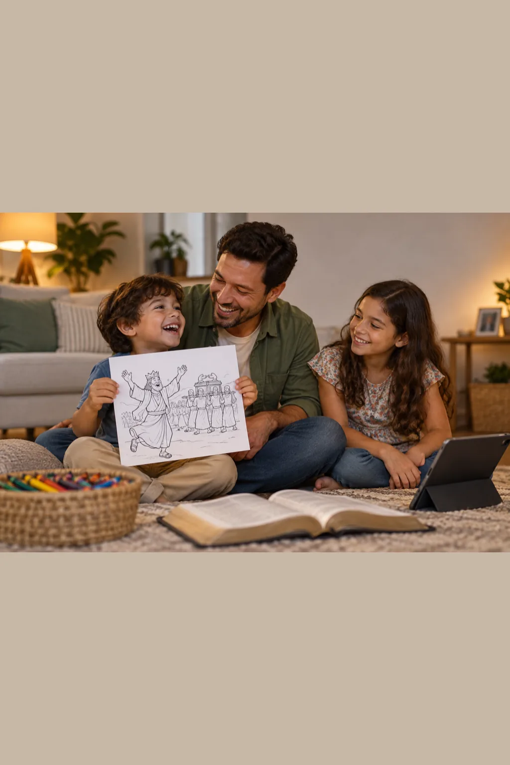 desenhos de Davi dançando diante da Arca da Aliança para colorir — exemplo criado na Desenhos pra Colorir