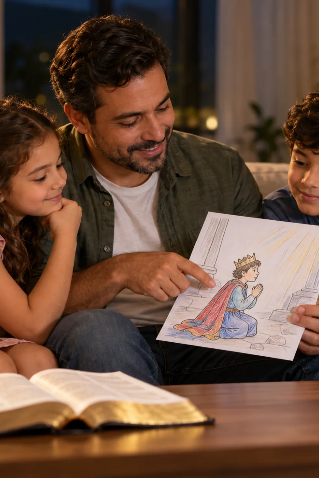 desenhos de Salomão pedindo sabedoria a Deus para colorir — exemplo criado na Desenhos pra Colorir