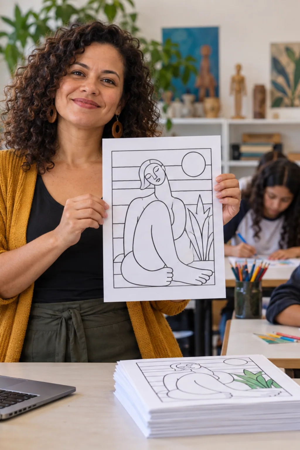 desenhos da obra A Negra de Tarsila do Amaral para colorir — exemplo criado na Desenhos pra Colorir