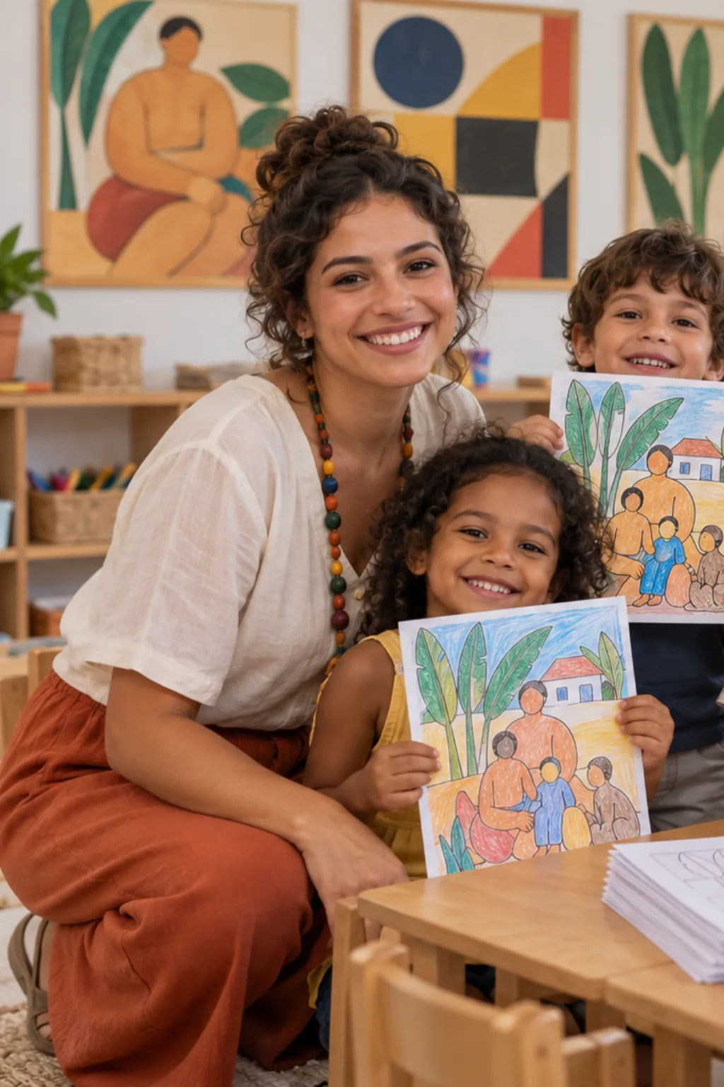 desenhos da obra A Família de Tarsila do Amaral para colorir — exemplo criado na Desenhos pra Colorir