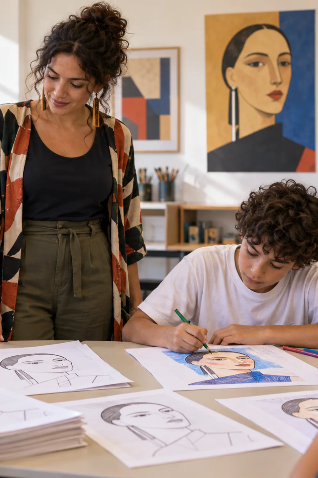 desenhos da obra Autorretrato de Tarsila do Amaral para colorir — exemplo criado na Desenhos pra Colorir