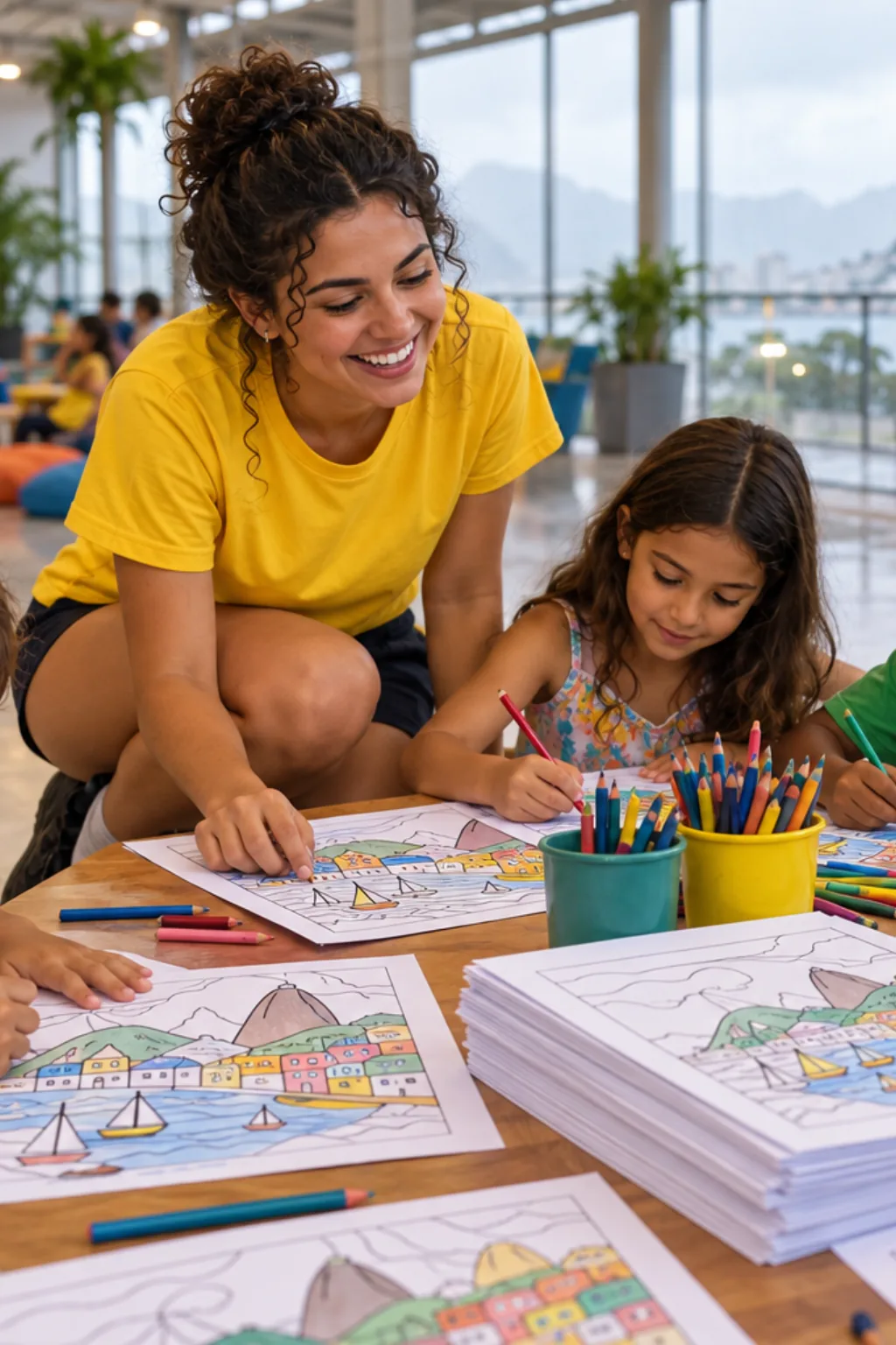 desenhos da obra O Porto de Tarsila do Amaral para colorir — exemplo criado na Desenhos pra Colorir