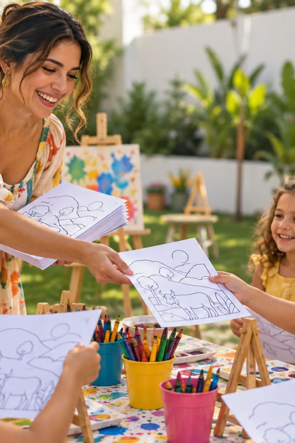 desenhos da obra Paisagem com Touro I de Tarsila do Amaral para colorir — exemplo criado na Desenhos pra Colorir