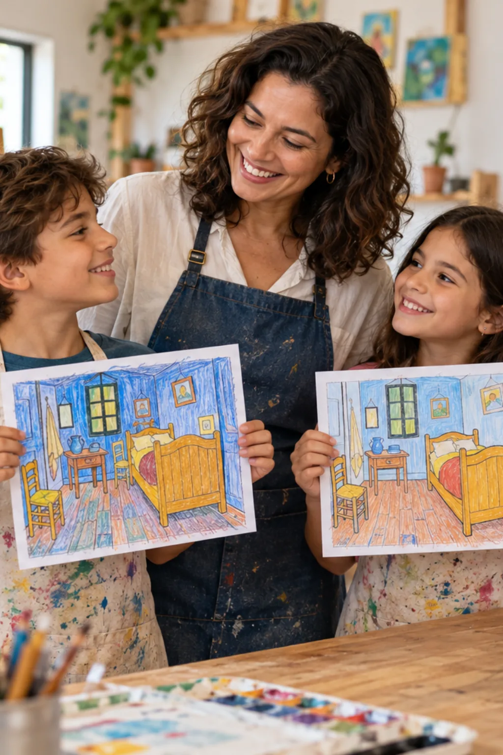 desenhos da obra Quarto em Arles de Van Gogh para colorir — exemplo criado na Desenhos pra Colorir