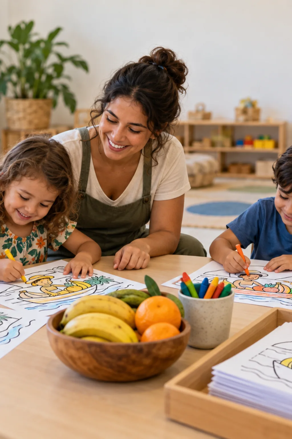 desenhos da obra O Vendedor de Frutas de Tarsila do Amaral para colorir — exemplo criado na Desenhos pra Colorir